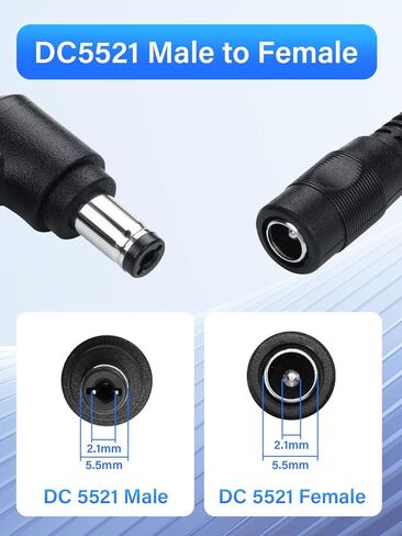 PNGKNYOCN 20 سم تيار مستمر 5.5 × 2.1 مم كابل تمديد الطاقة، 20AWG 90 درجة 12 فولت تيار مستمر 5.5 مم × 2.1 مم كابل طاقة ذكر إلى أنثى لنظام مراقبة كاميرات المراقبة CCTV (عبوة من قطعتين) in Kuwait