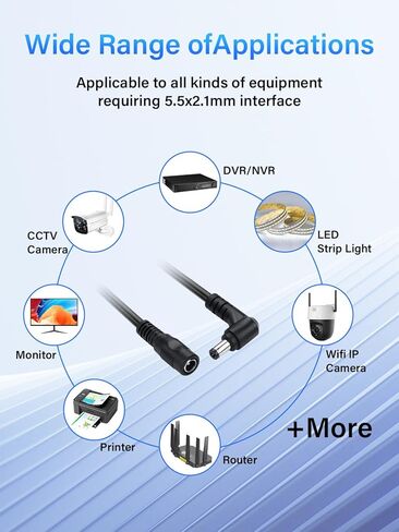 PNGKNYOCN 20 سم تيار مستمر 5.5 × 2.1 مم كابل تمديد الطاقة، 20AWG 90 درجة 12 فولت تيار مستمر 5.5 مم × 2.1 مم كابل طاقة ذكر إلى أنثى لنظام مراقبة كاميرات المراقبة CCTV (عبوة من قطعتين) in Kuwait