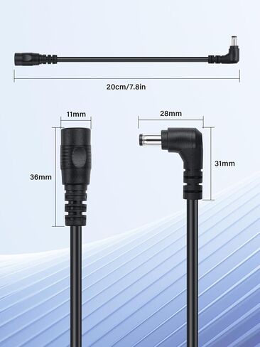 PNGKNYOCN 20 سم تيار مستمر 5.5 × 2.1 مم كابل تمديد الطاقة، 20AWG 90 درجة 12 فولت تيار مستمر 5.5 مم × 2.1 مم كابل طاقة ذكر إلى أنثى لنظام مراقبة كاميرات المراقبة CCTV (عبوة من قطعتين) in Kuwait