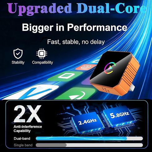 محول Carplay لاسلكي 2 في 1 مطور لعام 2026 لأجهزة Apple iPhone، ومحول Android Auto Carplay، بلوتوث، واي فاي ثنائي النواة، محول تشغيل السيارة الصغير USB ودونجل من النوع C، أصغر، سريع، مستقر، بدون تأخير in Kuwait