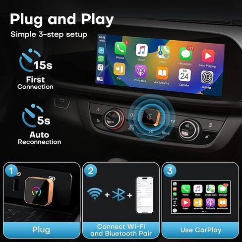 محول Carplay لاسلكي 2 في 1 مطور لعام 2026 لأجهزة Apple iPhone، ومحول Android Auto Carplay، بلوتوث، واي فاي ثنائي النواة، محول تشغيل السيارة الصغير USB ودونجل من النوع C، أصغر، سريع، مستقر، بدون تأخير in Kuwait