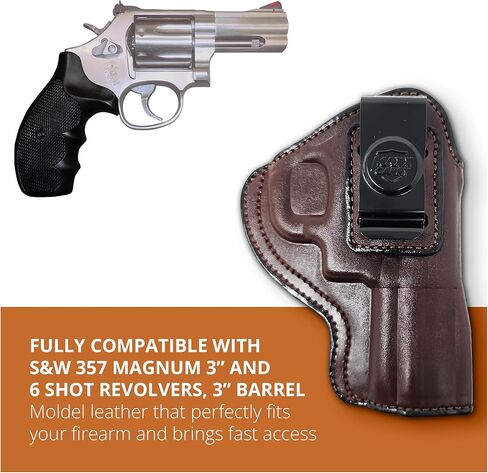 حافظة مسدس Iwb من الجلد الطبيعي لـ S&W 357 Magnum 3 "و 5 أو 6 مسدسات طلقة، 3" برميل - حافظة حمل جلدية مخفية - حافظات حمل Maxx in Kuwait