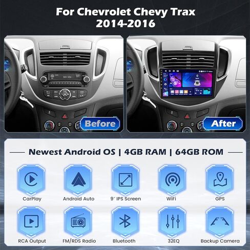 [DSP 4+64G] Android 15 Car Stereo for Chevrolet Chevy Trax 2014-2016, Hikity 9'' IPS Touchscreen Trax Radio Wireless Carplay Android Auto Bluetooth Mirror Link GPS 5G WiFi SWC FM/RDS/32EQ Backup Cam in Saudi Arabia