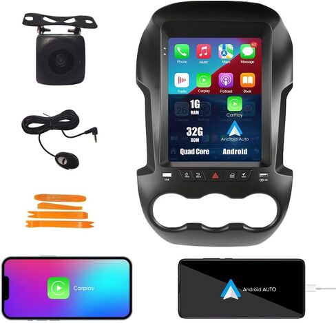 Kunfine Tesla Style Car CarPlay Android Auto Navigation Stereo GPS Radio Reverse Camera 9.7 "IPS Touchscreen Headunit Tablet Media Player for Ford Ranger 2011-2016، إذا كان ذلك ممكنًا، رباعي النواة 1G+32G in Kuwait