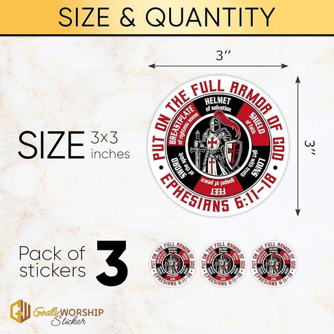 3PCs Put On The Full Armor of God Sticker Christian Knight Bible Verse Sticker Religious God Faith Scripture Waterproof Vinyl Stickers for Laptop Journal Water Bottle Decals Gifts for Women Men 3"x3" in Saudi Arabia