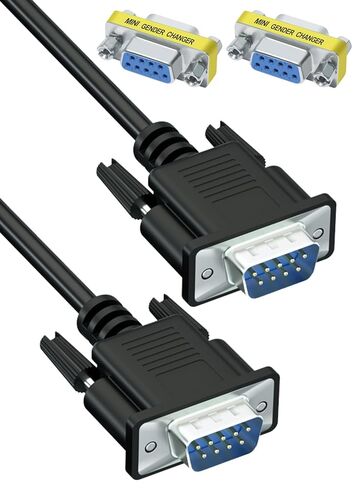 5FT أسود DB9 RS232 كابل 9 دبوس كابل كروس تسلسلي (خط TX-RX متقاطع / 2-3 دبوس متقاطع)، سلك مودم من ذكر إلى ذكر للكمبيوتر والطابعة والماسح الضوئي والرمز الشريطي وشاشة اللمس. مع 2 حزمة محول DB9 أنثى إلى أنثى in Kuwait