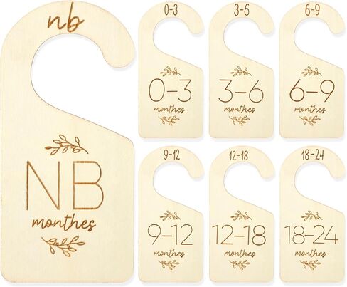 TIESOME 7 Pcs Baby Closet Size Dividers, Wooden Double-Sided Baby Clothes Separators for Closet for Newborn to 24 Months, Easy to Read Size Tabs for Nursery Closets Organization, Cute Hanger Decor in Saudi Arabia