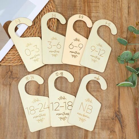 TIESOME 7 Pcs Baby Closet Size Dividers, Wooden Double-Sided Baby Clothes Separators for Closet for Newborn to 24 Months, Easy to Read Size Tabs for Nursery Closets Organization, Cute Hanger Decor in Saudi Arabia