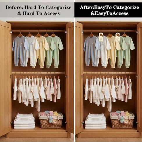 TIESOME 7 Pcs Baby Closet Size Dividers, Wooden Double-Sided Baby Clothes Separators for Closet for Newborn to 24 Months, Easy to Read Size Tabs for Nursery Closets Organization, Cute Hanger Decor in Saudi Arabia
