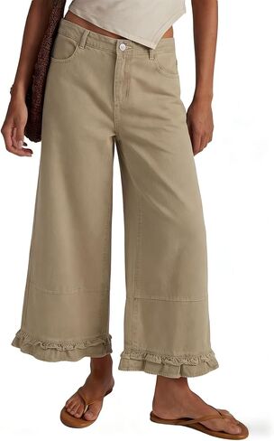 EVALESS Womens Wide Leg Jeans 2026 Trendy Mid-Rise Cropped Baggy Jeans Loose Fit Cute Ruffle Hem Trouser Denim Pants in Saudi Arabia