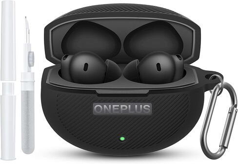 جراب سيليكون لهاتف OnePlus Buds 4، مع غطاء حماية شامل على شكل سلسلة مفاتيح مقاوم للصدمات ومقاوم للخدش وقابل للغسل، أغطية ناعمة وخفيفة الوزن للغاية مع قلم تنظيف للرجال والنساء (أسود) in Kuwait