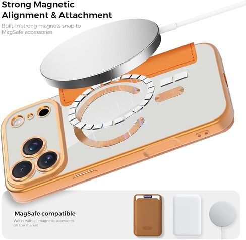 Wallet Case for iPhone 17 Pro Max, Premium Flip PU Leather Case Card Holder RFID Blocking [Compatible with MagSafe] Clear Back Shockproof Magnetic Cover for iPhone 17 Pro Max - Orange JD in Saudi Arabia