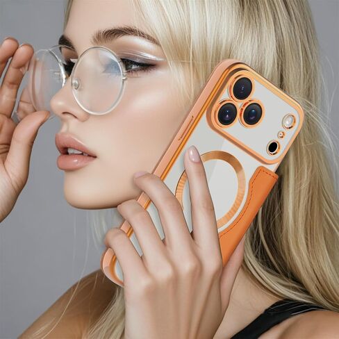 Wallet Case for iPhone 17 Pro Max, Premium Flip PU Leather Case Card Holder RFID Blocking [Compatible with MagSafe] Clear Back Shockproof Magnetic Cover for iPhone 17 Pro Max - Orange JD in Saudi Arabia