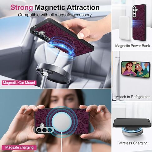 Harryshell 2 in 1 for Samsung Galaxy S24 FE Wallet Case Magnetic Compatible with Magsafe RFID Blocking Card Holder Detachable Phone Cover Zipper Purse Kickstand Wrist Strap Men Women Floral Green in Saudi Arabia