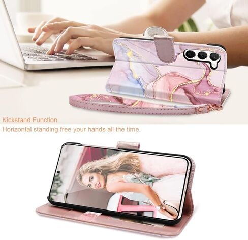 for Samsung S23 Plus Case,Samsung Galaxy S23 Plus Case Wallet,Marble Rose Gold PU Leather Magnetic Closure Kickstand Shockproof PC Bumper Card Holder Fullbody Protective Flip S23 Plus Case,6.6" in Saudi Arabia