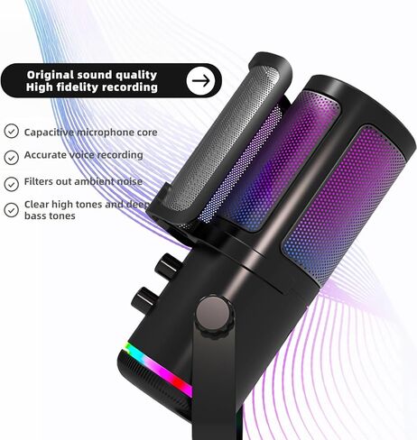 Gaming USB Microphone for PC PS4/5 - Condenser Mic with Quick Mute, RGB Indicator Desktop Stand Pop Filter Gain Control for Streaming Discord Twitch Podcasts Videos (Black) in Saudi Arabia