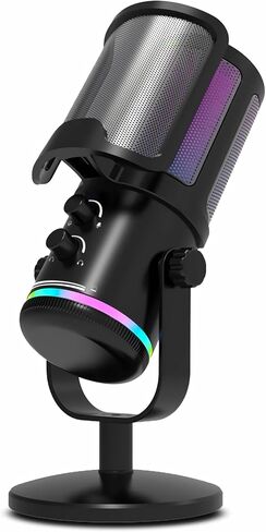 Gaming USB Microphone for PC PS4/5 - Condenser Mic with Quick Mute, RGB Indicator Desktop Stand Pop Filter Gain Control for Streaming Discord Twitch Podcasts Videos (Black) in Saudi Arabia