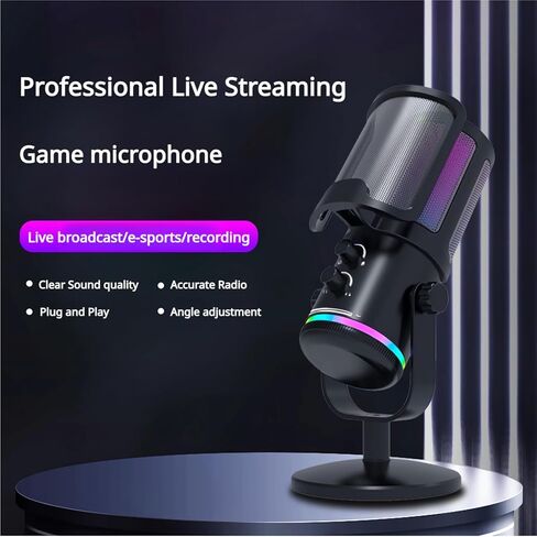 Gaming USB Microphone for PC PS4/5 - Condenser Mic with Quick Mute, RGB Indicator Desktop Stand Pop Filter Gain Control for Streaming Discord Twitch Podcasts Videos (Black) in Saudi Arabia