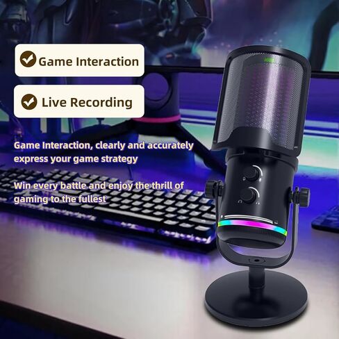 Gaming USB Microphone for PC PS4/5 - Condenser Mic with Quick Mute, RGB Indicator Desktop Stand Pop Filter Gain Control for Streaming Discord Twitch Podcasts Videos (Black) in Saudi Arabia