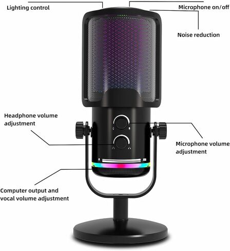 Gaming USB Microphone for PC PS4/5 - Condenser Mic with Quick Mute, RGB Indicator Desktop Stand Pop Filter Gain Control for Streaming Discord Twitch Podcasts Videos (Black) in Saudi Arabia