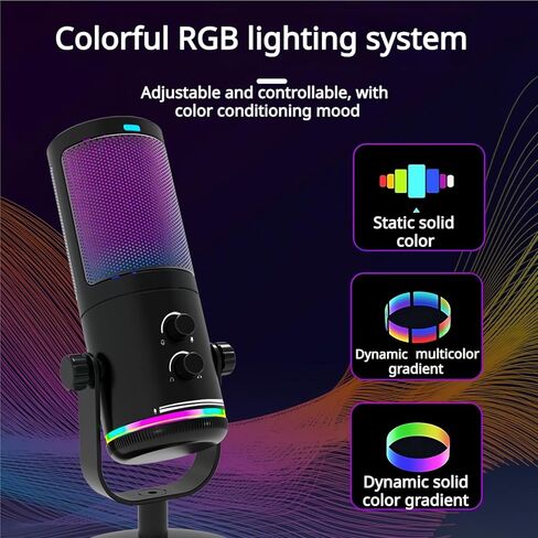 Gaming USB Microphone for PC PS4/5 - Condenser Mic with Quick Mute, RGB Indicator Desktop Stand Pop Filter Gain Control for Streaming Discord Twitch Podcasts Videos (Black) in Saudi Arabia