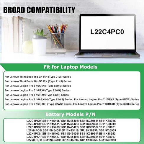 استبدال بطارية الكمبيوتر المحمول L22C4PC0 L22M4PC0 لجهاز Lenovo Legion Pro 5 16IRX8 16ARX8 Legion Pro 7 16IRX8 16ARX8H Series Notebook SB11K38954 5B11K38953 5B11N45439 L22D4PC0 L22X4PC0 15.44V 80Wh in Kuwait