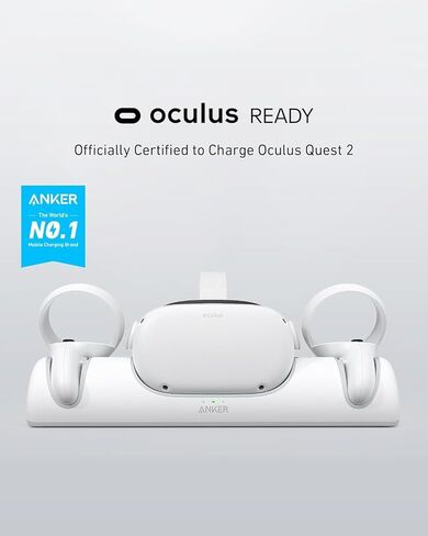 قاعدة شحن Anker لـ Oculus Quest 2 - حامل شحن لسماعات الواقع الافتراضي ووحدة التحكم مع بطاريات قابلة لإعادة الشحن، USB-C مغناطيسي، مؤشرات LED - معتمدة من Oculus، تتضمن قطعة قماش للتنظيف in Saudi Arabia