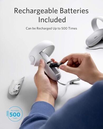 قاعدة شحن Anker لـ Oculus Quest 2 - حامل شحن لسماعات الواقع الافتراضي ووحدة التحكم مع بطاريات قابلة لإعادة الشحن، USB-C مغناطيسي، مؤشرات LED - معتمدة من Oculus، تتضمن قطعة قماش للتنظيف in Saudi Arabia