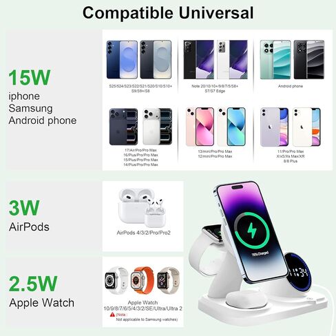 6 in 1 Wireless Charging Station with Wireless Speaker Fuction, Charging Stand for Multiple Devices for Apple iPhone 17 16 15 14 13 12 Pro Max Apple Watch Airpods, Digital Clock and Ambient Lights in Saudi Arabia