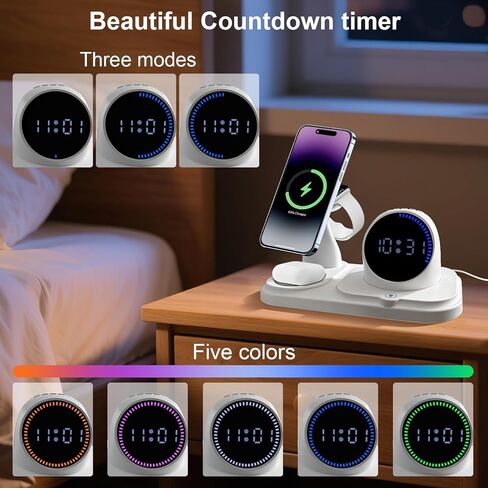 6 in 1 Wireless Charging Station with Wireless Speaker Fuction, Charging Stand for Multiple Devices for Apple iPhone 17 16 15 14 13 12 Pro Max Apple Watch Airpods, Digital Clock and Ambient Lights in Saudi Arabia