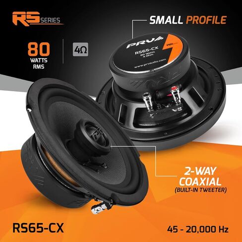 PRV AUDIO 6.5 Inch 2-Way Car Coaxial Speakers 160 Watts per Pair 4 Ohm RS65-CX, Premium Speaker Built-in Neodymium Tweeters with Grill Included - Great for Car Stereo Sound System (Pair) in Saudi Arabia