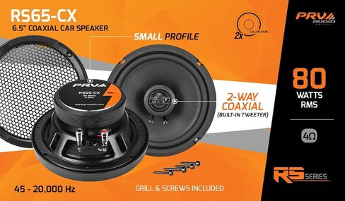 PRV AUDIO 6.5 Inch 2-Way Car Coaxial Speakers 160 Watts per Pair 4 Ohm RS65-CX, Premium Speaker Built-in Neodymium Tweeters with Grill Included - Great for Car Stereo Sound System (Pair) in Saudi Arabia