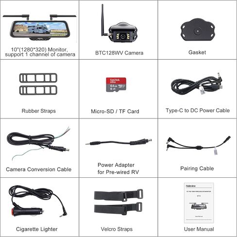 شاشة Haloview Byte Tango BT10 اللاسلكية مقاس 10 بوصات 1080P مرآة الرؤية الخلفية Dashcam نظام الكاميرا الاحتياطية-BT10 in Kuwait