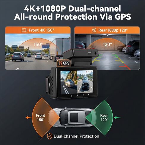 4K Dash Cam Front and Rear Dash Camera for Cars with WiFi GPS App Control ADAS Dashcam,3 inch IPS Screen Dash Cam with G-Sensor,Loop Recording,Night Vision Dashboard Camera in Saudi Arabia