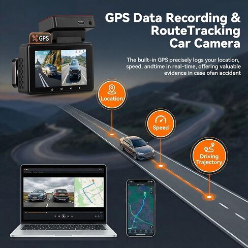 4K Dash Cam Front and Rear Dash Camera for Cars with WiFi GPS App Control ADAS Dashcam,3 inch IPS Screen Dash Cam with G-Sensor,Loop Recording,Night Vision Dashboard Camera in Saudi Arabia