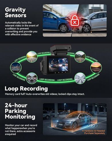4K Dash Cam Front and Rear Dash Camera for Cars with WiFi GPS App Control ADAS Dashcam,3 inch IPS Screen Dash Cam with G-Sensor,Loop Recording,Night Vision Dashboard Camera in Saudi Arabia