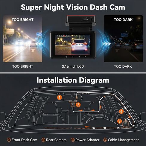 4K Dash Cam Front and Rear Dash Camera for Cars with WiFi GPS App Control ADAS Dashcam,3 inch IPS Screen Dash Cam with G-Sensor,Loop Recording,Night Vision Dashboard Camera in Saudi Arabia