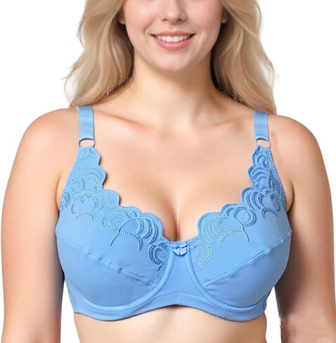 Women's Plus Size Soft Cotton Embroidery Unlined Full Coverage Underwire Bra in Saudi Arabia