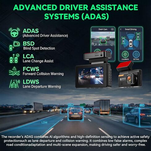 4K Dash Cam Front and Rear Dash Camera for Cars with WiFi GPS App Control ADAS Dashcam,3 inch IPS Screen Dash Cam with G-Sensor,Loop Recording,Night Vision Dashboard Camera in Saudi Arabia