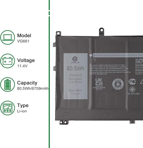 VG661 80.5Wh Laptop Battery Replacement for Alienware X14 R1 R2 Series Notebook GD3C9 0GD3C9 V4N84 0V4N84 Black 11.4V 6709mAh in Saudi Arabia