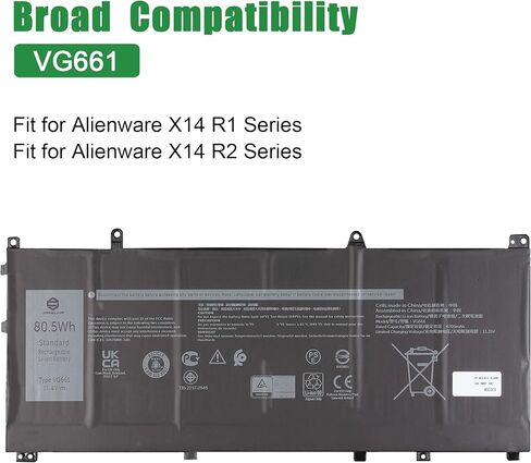 VG661 80.5Wh Laptop Battery Replacement for Alienware X14 R1 R2 Series Notebook GD3C9 0GD3C9 V4N84 0V4N84 Black 11.4V 6709mAh in Saudi Arabia