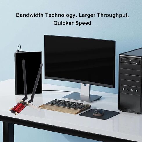 بطاقة WiFi 7 PCIe لاسلكية، بلوتوث 5.4، 2.4G/5G/6 جيجا هرتز 3 نطاقات 6400 ميجابت في الثانية، محول شبكة 8K QAM، مع هوائيات خارجية مزدوجة 8dBi، لـ 10 11 in Kuwait