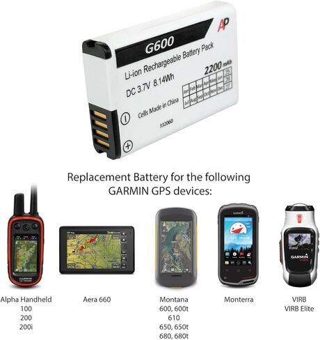 Artisan Power Replacement Battery for Garmin Alpha Handheld (100, 200), Aera 660, Montana (600, 610, 650, 680), Monterra, and VIRB. 12% Higher Capacity. Replaces 010-11654-03, 361-00053-00 ... in Saudi Arabia
