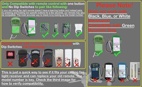 جهاز تحكم عن بعد بديل لمروحة السقف Hunter K5580-01، K5580-02، K5580-03، K5580-04، K5579-01، K5579-02، K6019-01/02/04، متوافق مع جهاز الاستقبال الأخضر فقط (ليس لأجهزة الاستقبال الأسود/الأزرق/الأبيض) in Kuwait