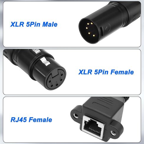 كابل محول XMSJSIY XLR إلى RJ45 DMX 5 Pin XLR ذكر وأنثى إلى RJ45 أنثى شبكة إيثرنت كابل تمديد متوافق مع سلسلة وحدة التحكم DMX-CON، ضوء أنبوب RGB، خلاط - 30 سم/11.8 بوصة in Kuwait