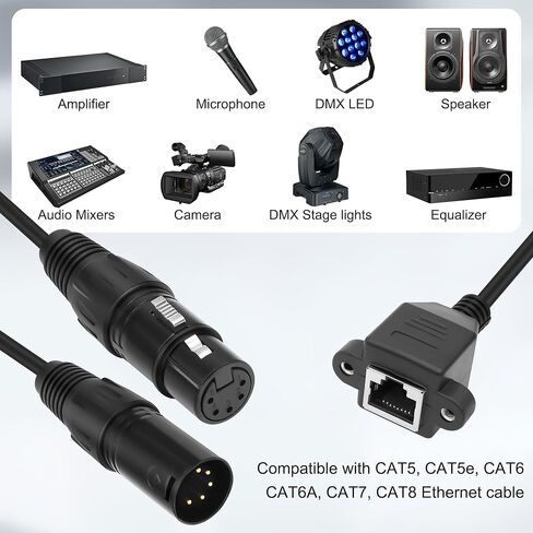 كابل محول XMSJSIY XLR إلى RJ45 DMX 5 Pin XLR ذكر وأنثى إلى RJ45 أنثى شبكة إيثرنت كابل تمديد متوافق مع سلسلة وحدة التحكم DMX-CON، ضوء أنبوب RGB، خلاط - 30 سم/11.8 بوصة in Kuwait
