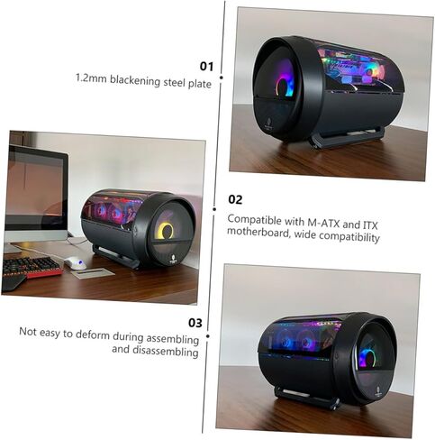 حافظة كمبيوتر دائرية شفافة RGB لتبريد المياه للوحة الأم Matx مع منفذ USB للألعاب وهيكل مكتب منزلي بديل أنيق لبرج DIY in Kuwait