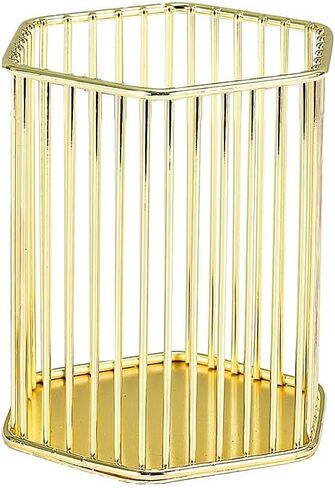 Gold Metal Pen Holder for Desk - Heavy Duty Makeup Brush Organizer Cup with, Pencil Holder for Office & Home, Storage for Stationery/Cosmetics/Art Supplies, Matte Finish, 4.8 Inch (Round) in Saudi Arabia