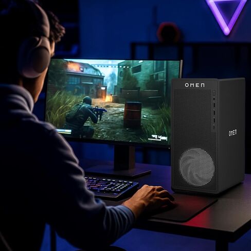كمبيوتر مكتبي HP OMEN 16L TG03 RTX 5060 للألعاب، Intel Core i7-14700F، ذاكرة الوصول العشوائي DDR5 سعة 32 جيجابايت، SSD 2 تيرابايت، DP، RJ-45، Wi-Fi 6، حزمة مع لوحة مفاتيح HVER Stealth للألعاب، أسود، Windows 11 Home in Kuwait