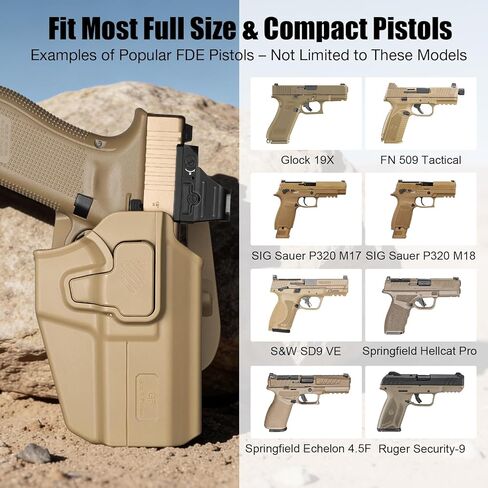حافظة OWB عالمية لـ Glock 19X، P320 M17/M18، FN 509 التكتيكية، M&P9 M2.0، Hellcat Pro، Echelon 4.5F، Ruger Security-9، تناسب معظم المسدسات ذات الحجم الكامل والمدمج، إصدار إصبع السبابة، اليد اليمنى in Kuwait